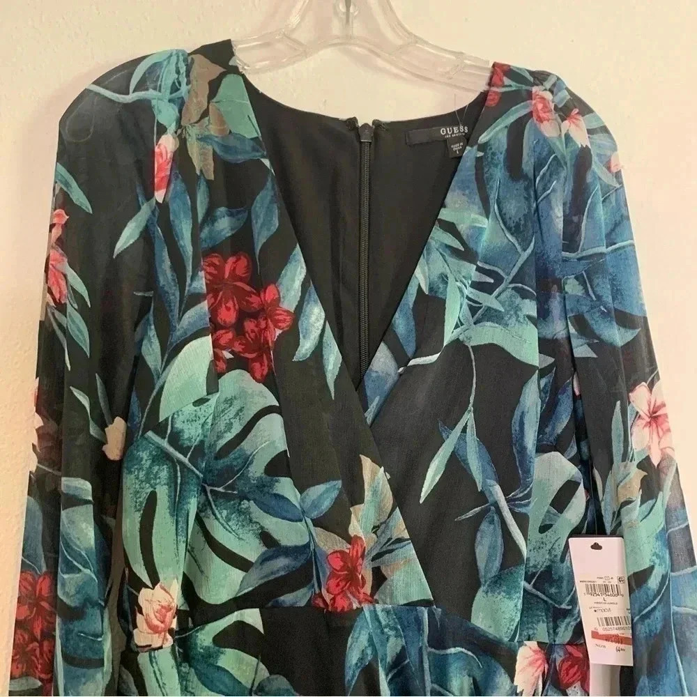 NWT Guess Rhodes Jungle Floral-Print Fit & Flare Dress sz L 12-14 - Picture 7 of 9